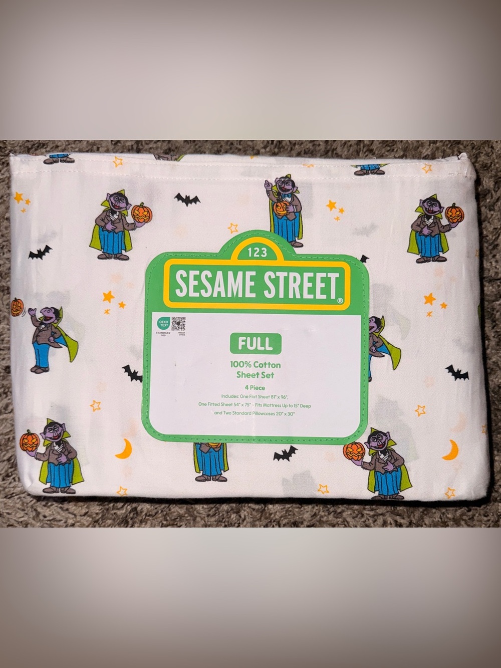 Sesame Street White Halloween Vampire Print Kids Sheet Set